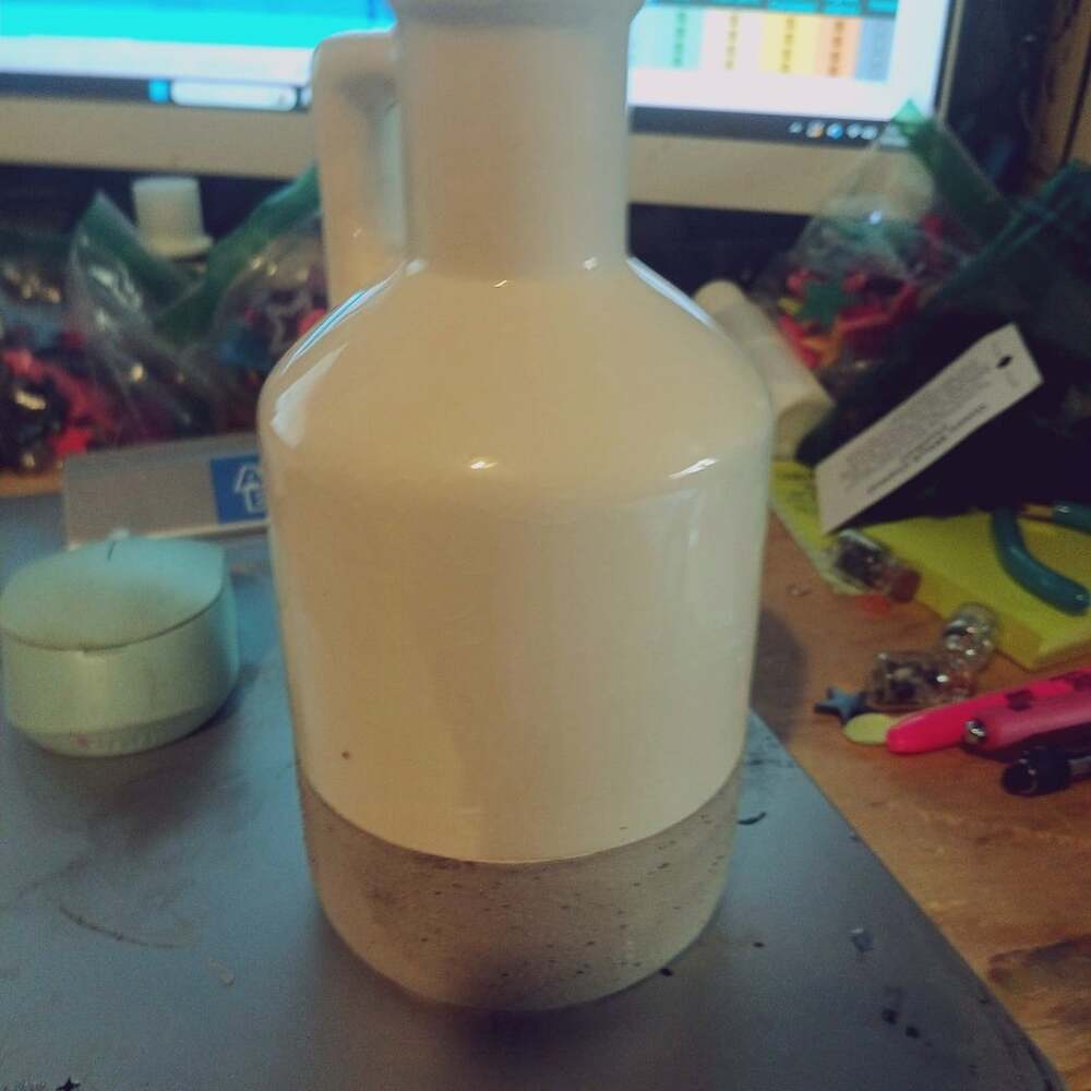 Ceramic Two-Tone White and Speckled Jug Vase with Handle